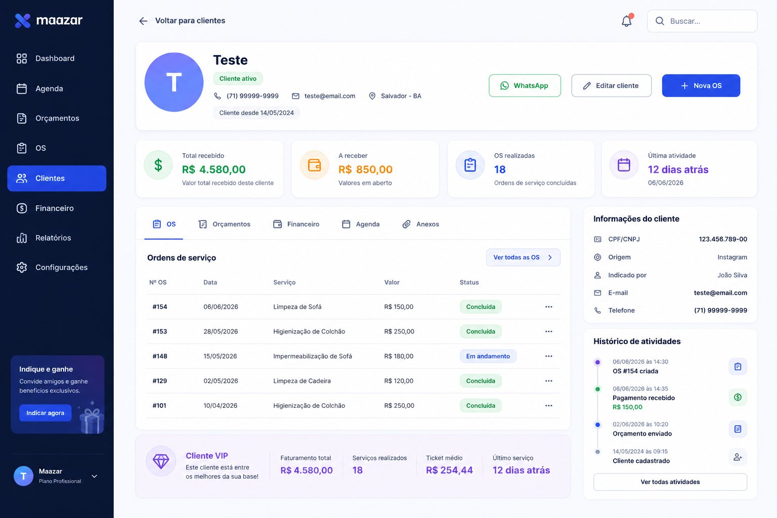 Perfil do cliente Maazar