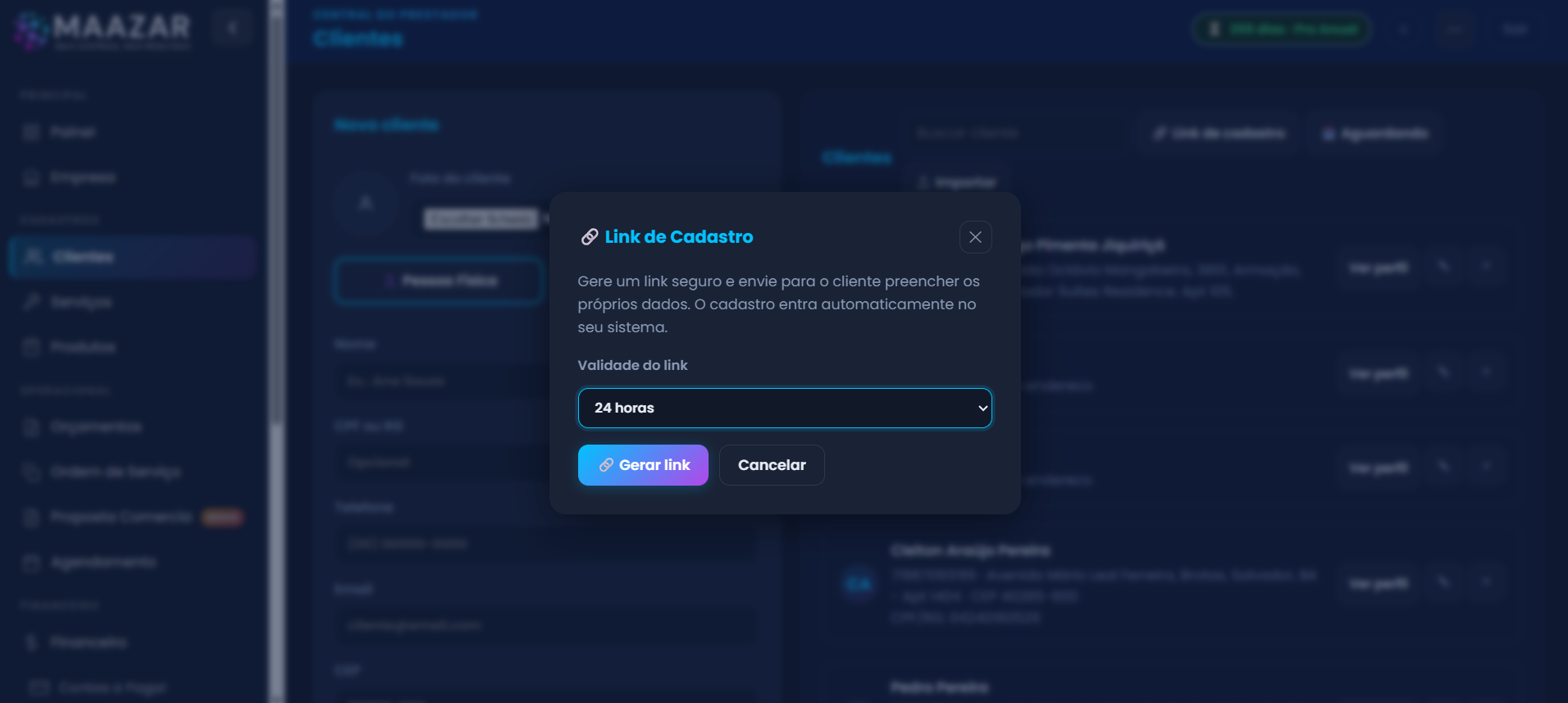 Link de Cadastro de Clientes do Maazar