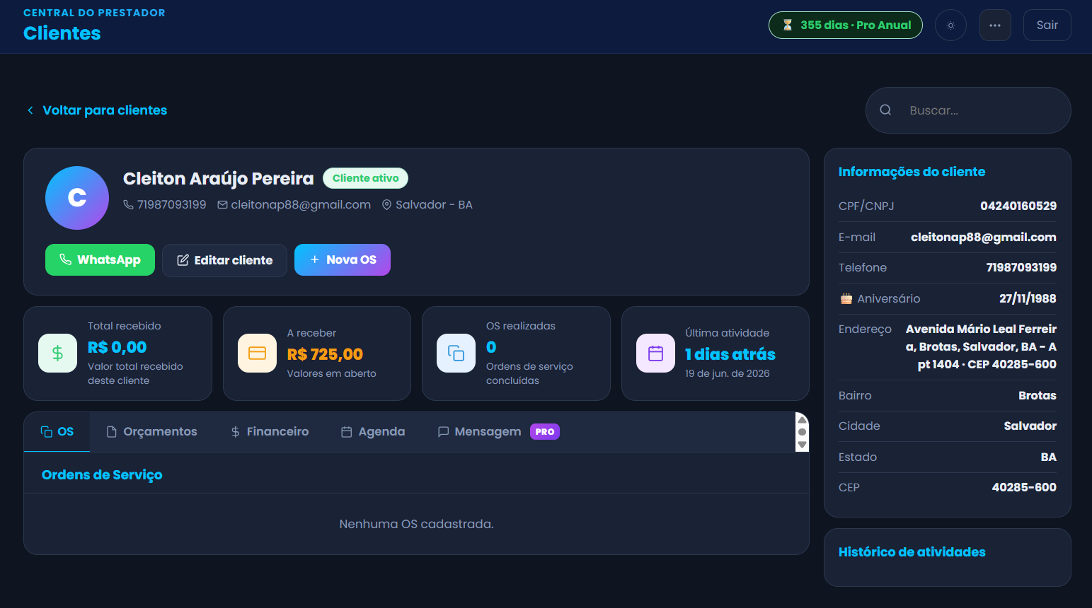 Perfil completo do cliente no Maazar